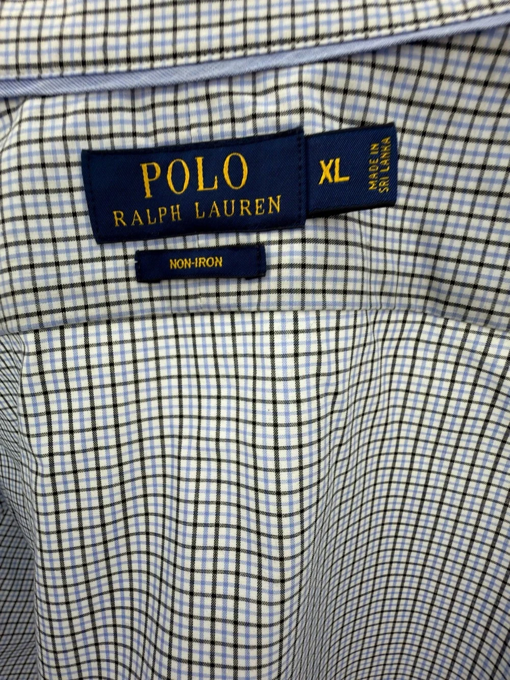 Polo Ralph Lauren XL Non-Iron Dress Shirt Blue Check Classic Fit